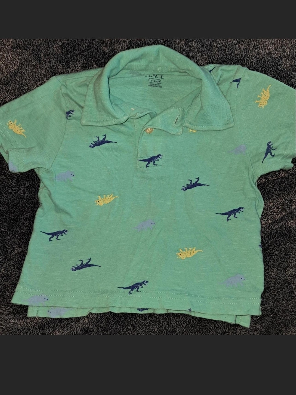 The Children's Place Light Green Dino Polo with Navy & Yellow Accents